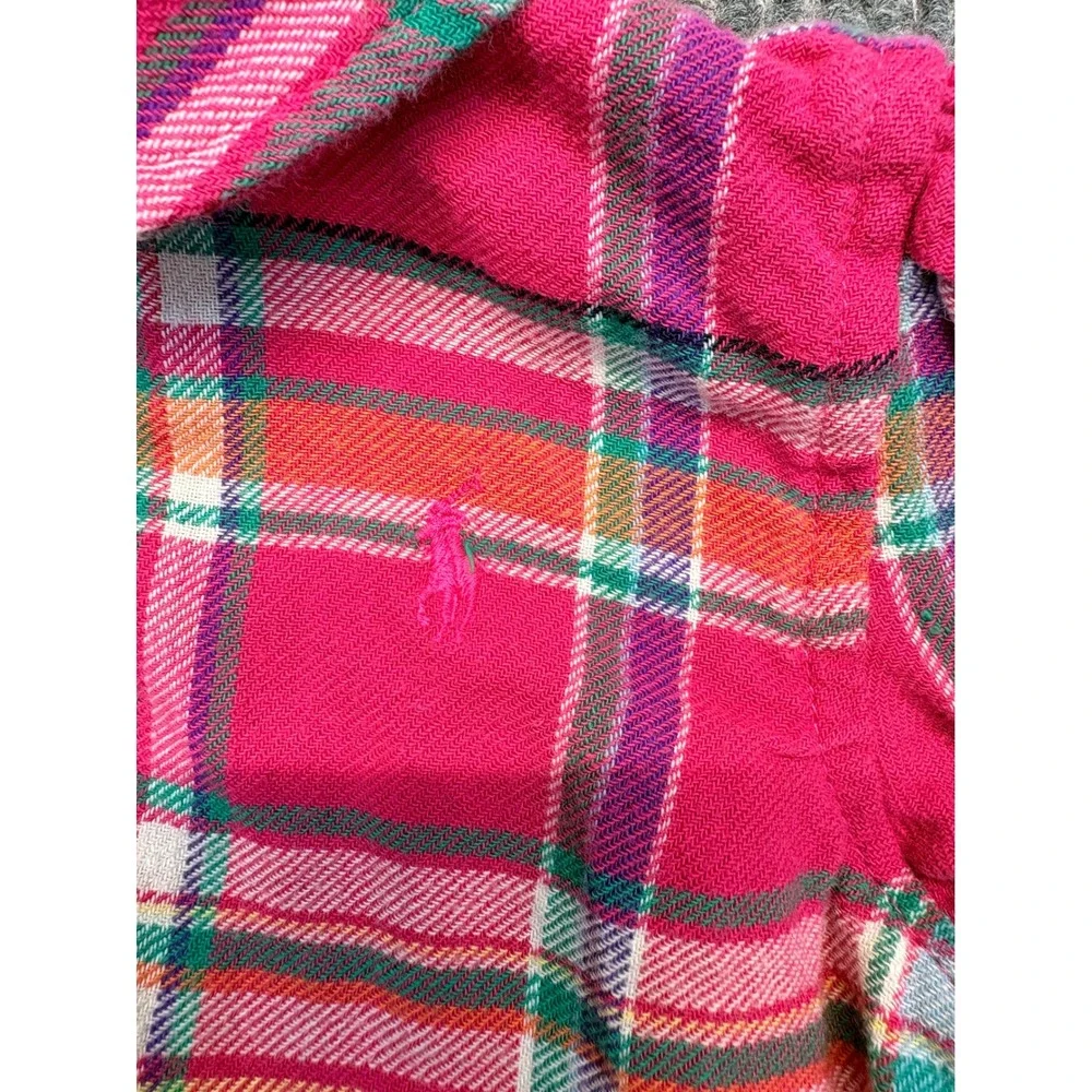 Ralph Lauren Toddler Girls Pink Plaid Flannel Button Down Shirt Dress 24M